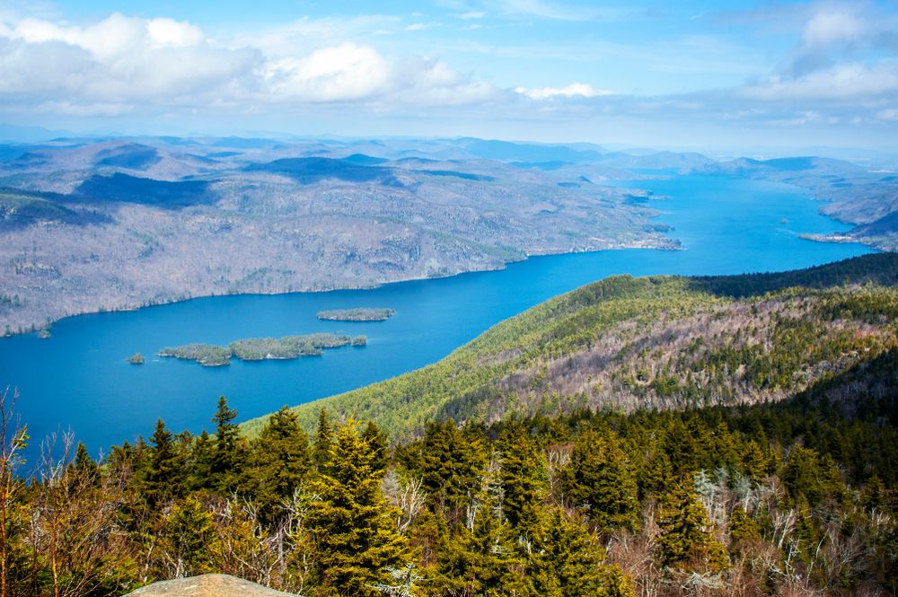 An aerial view of Lake George