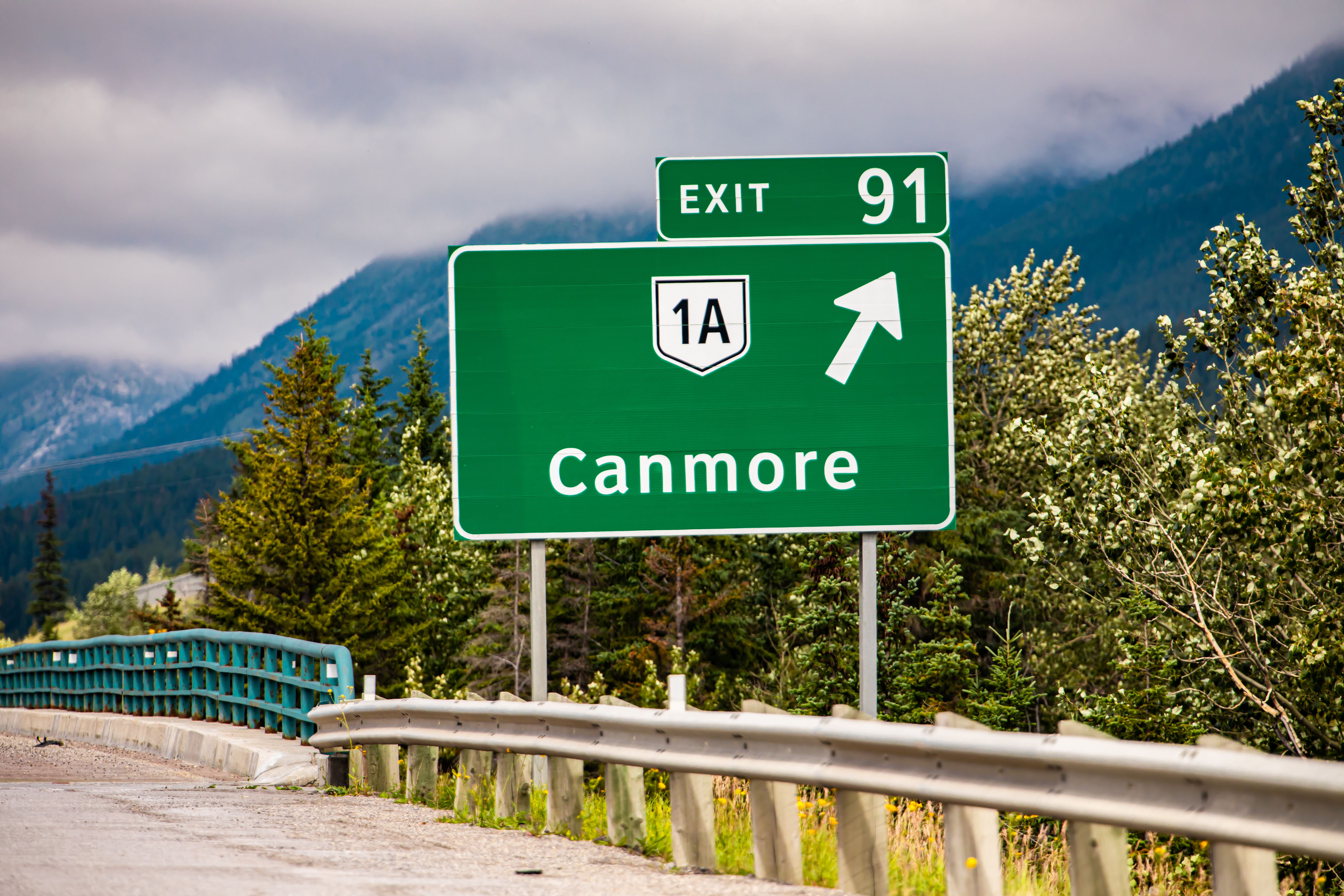 Sign for exit to Canmore 