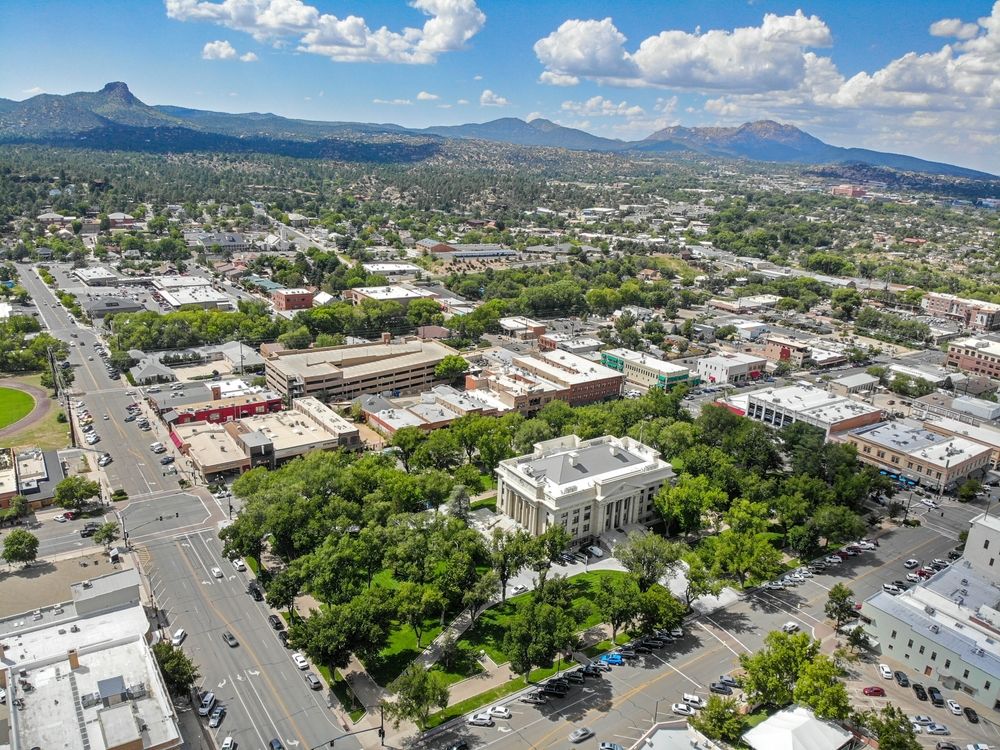Aerial view of the Courthouse Square in Prescott, Arizona