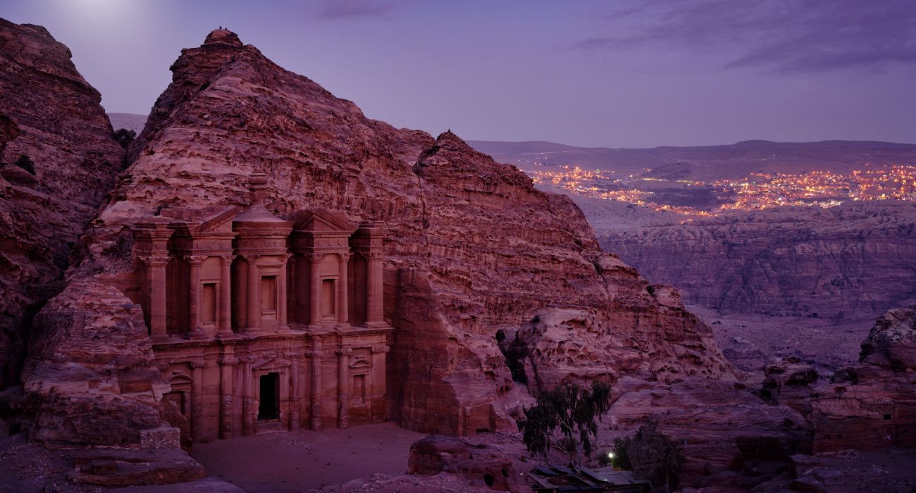 The Monastery Facade in Petra during the Evening