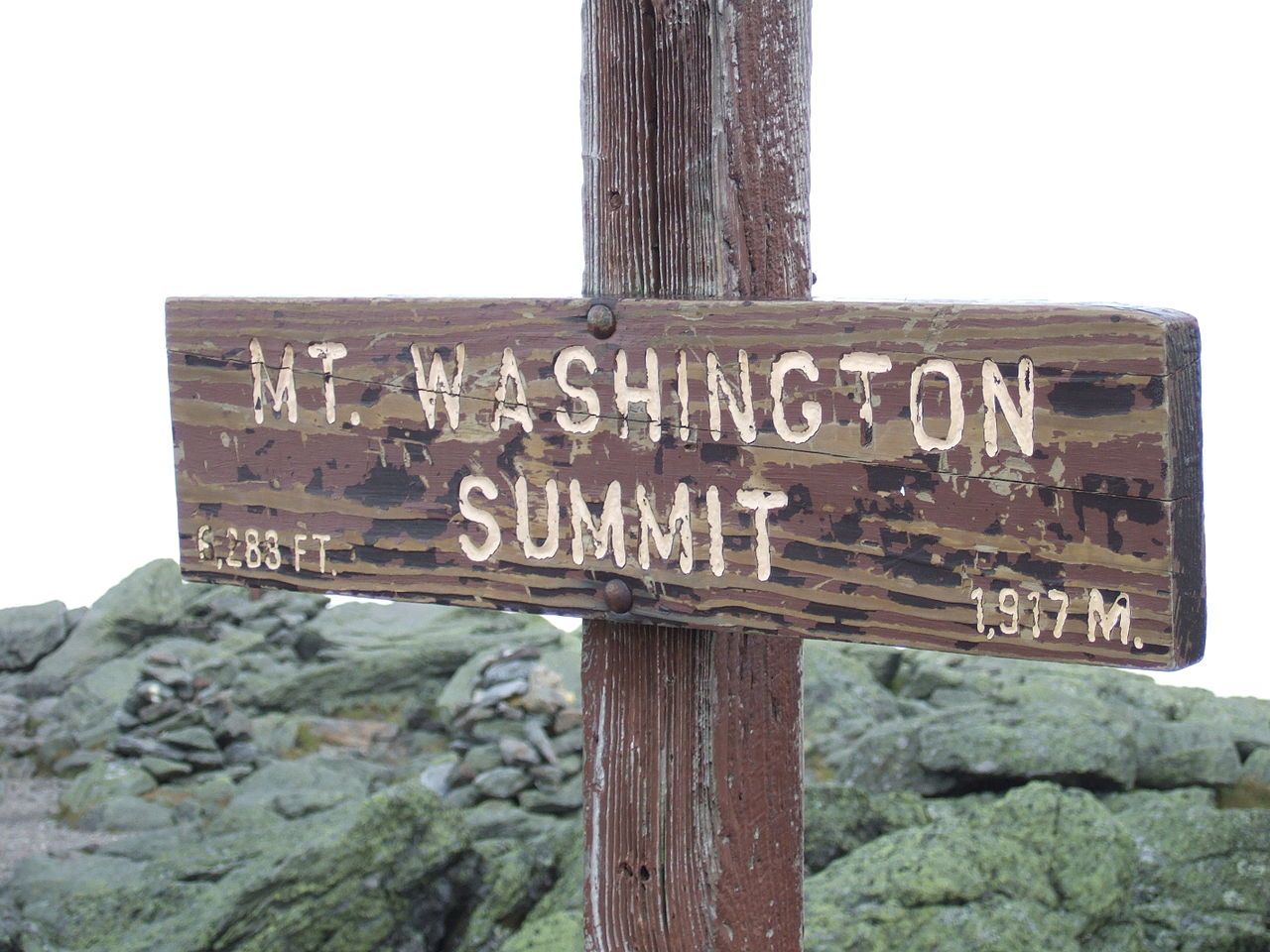 Sign at the summit of Mount Washington, New Hampshire, United States