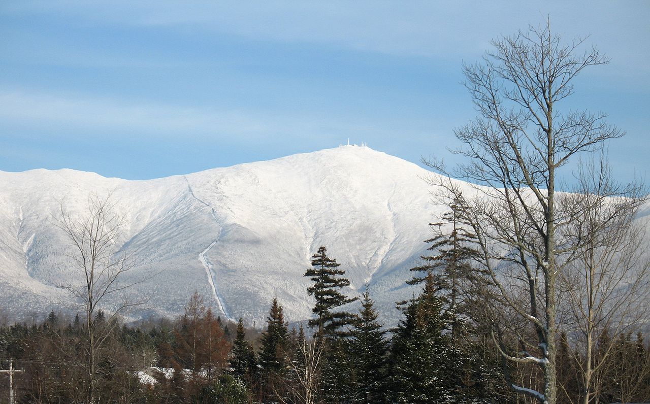A view of the snow-covered Mount Washington in New Hampshire