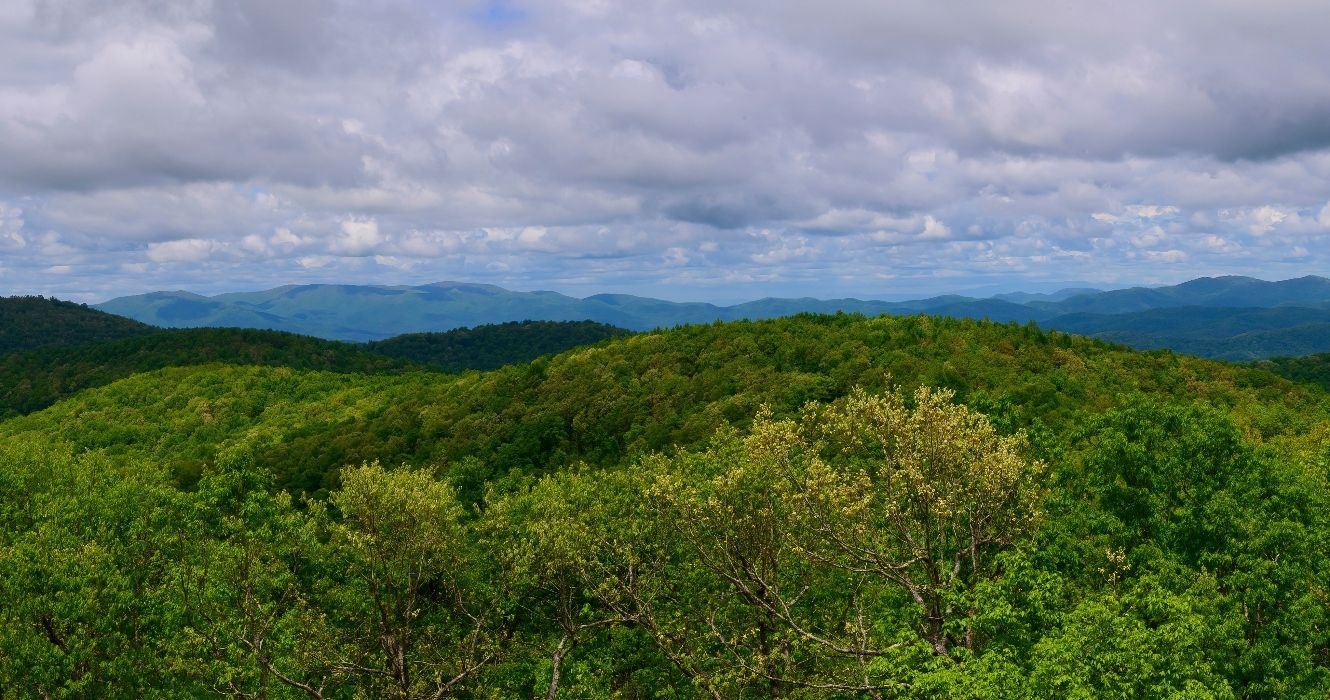 A scenic view overlooking valleys and mountains from Eagle Nest Park, on Mount Oglethorpe, Georgia