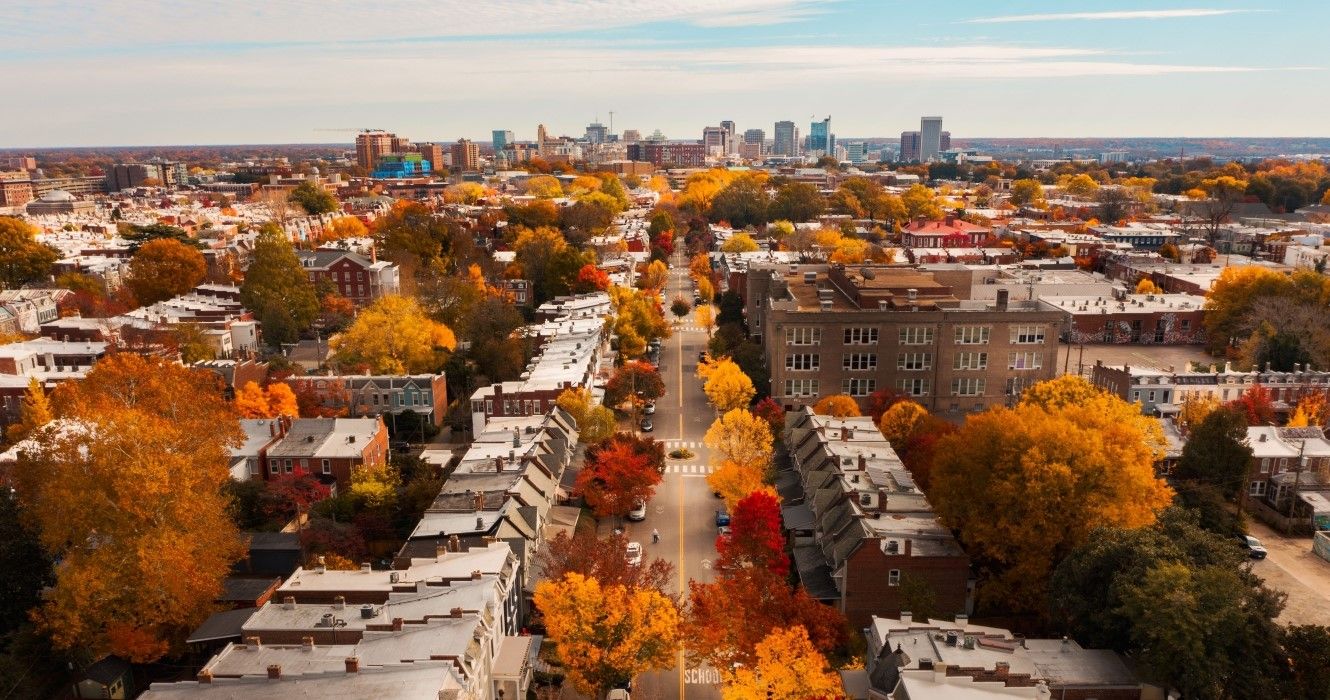 Aerial Photo of Richmond, Virginia in the fall