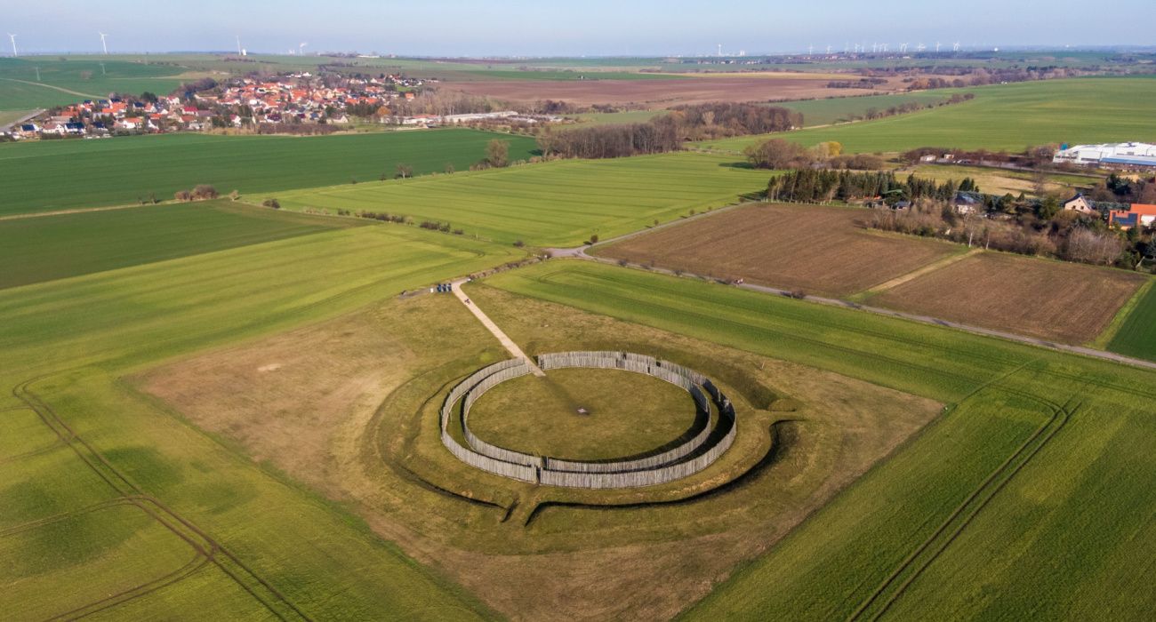 Aerial view of the Goseck circle, a Neolithic structure and Ancient Solar Observatory, Germany