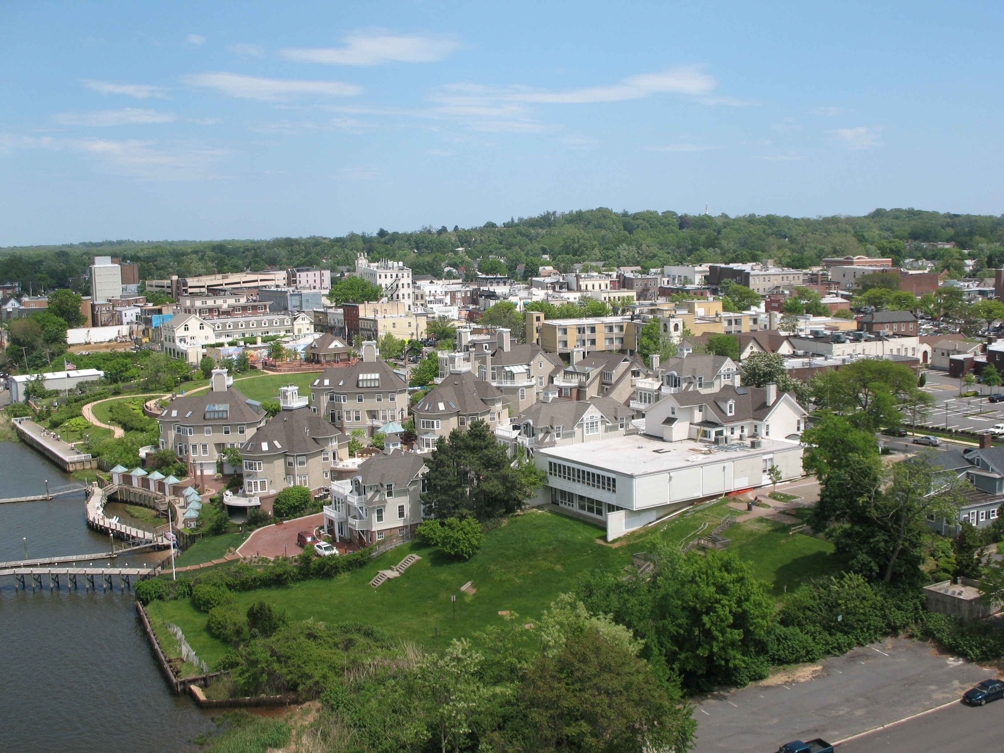 An aerial view of the small town of Red Bank, New Jersey, USA