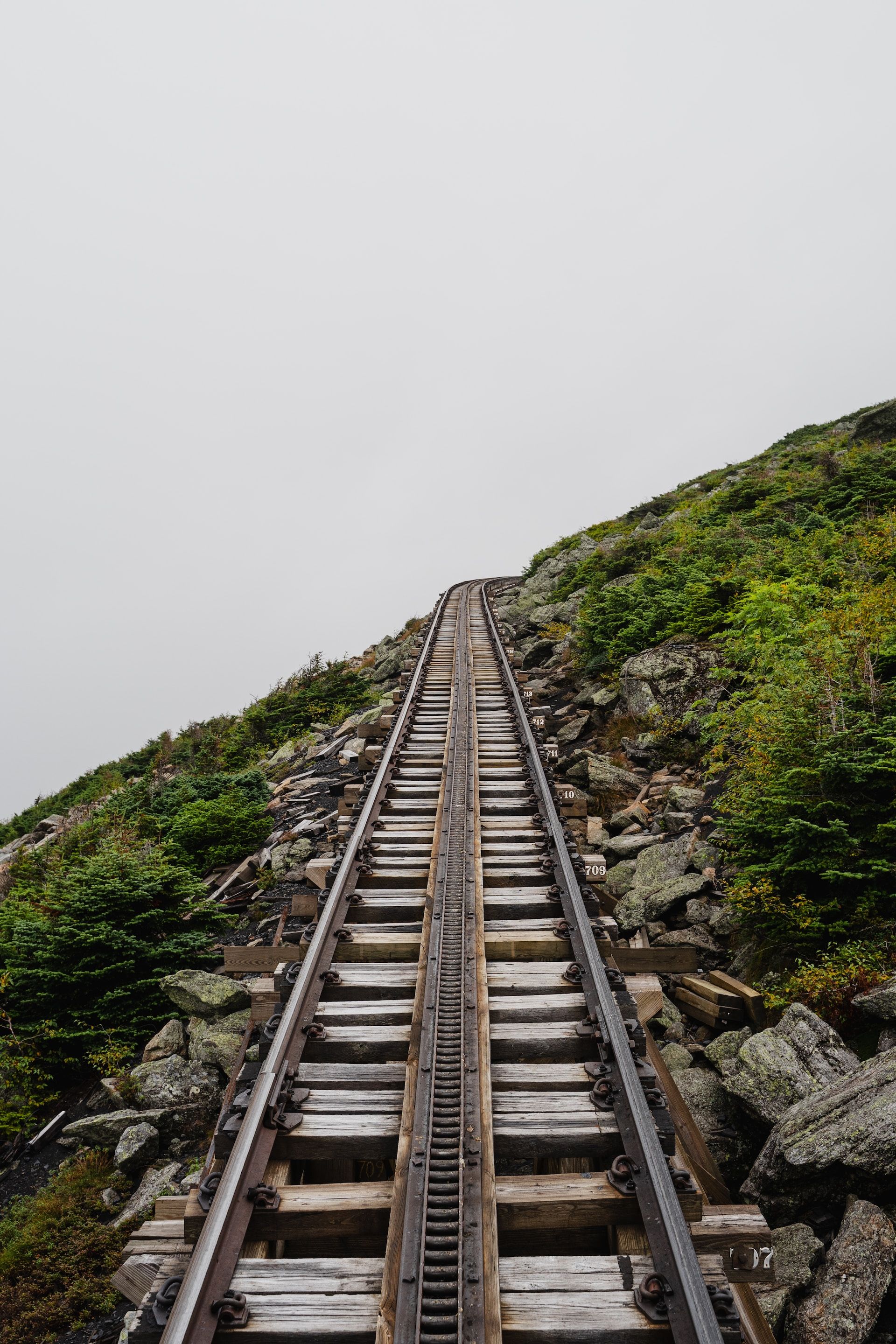 View of tracks on the Mount Washington Cog Railway
