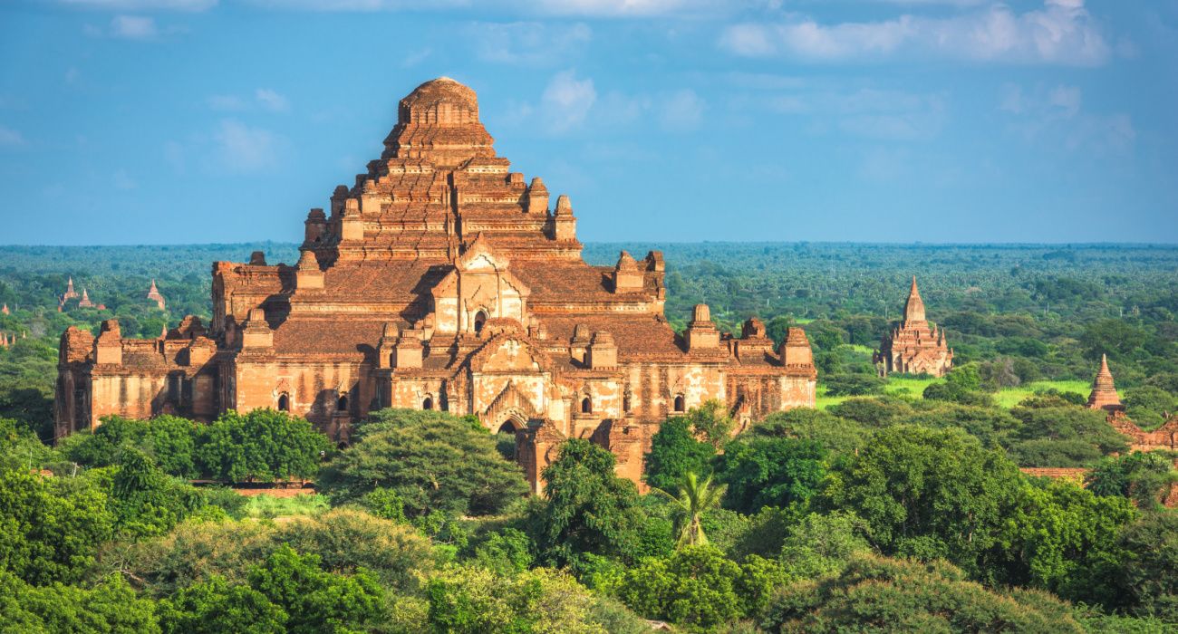 Bagan, Myanmar ancient temple ruins landscape with Dhammayangyi Temple