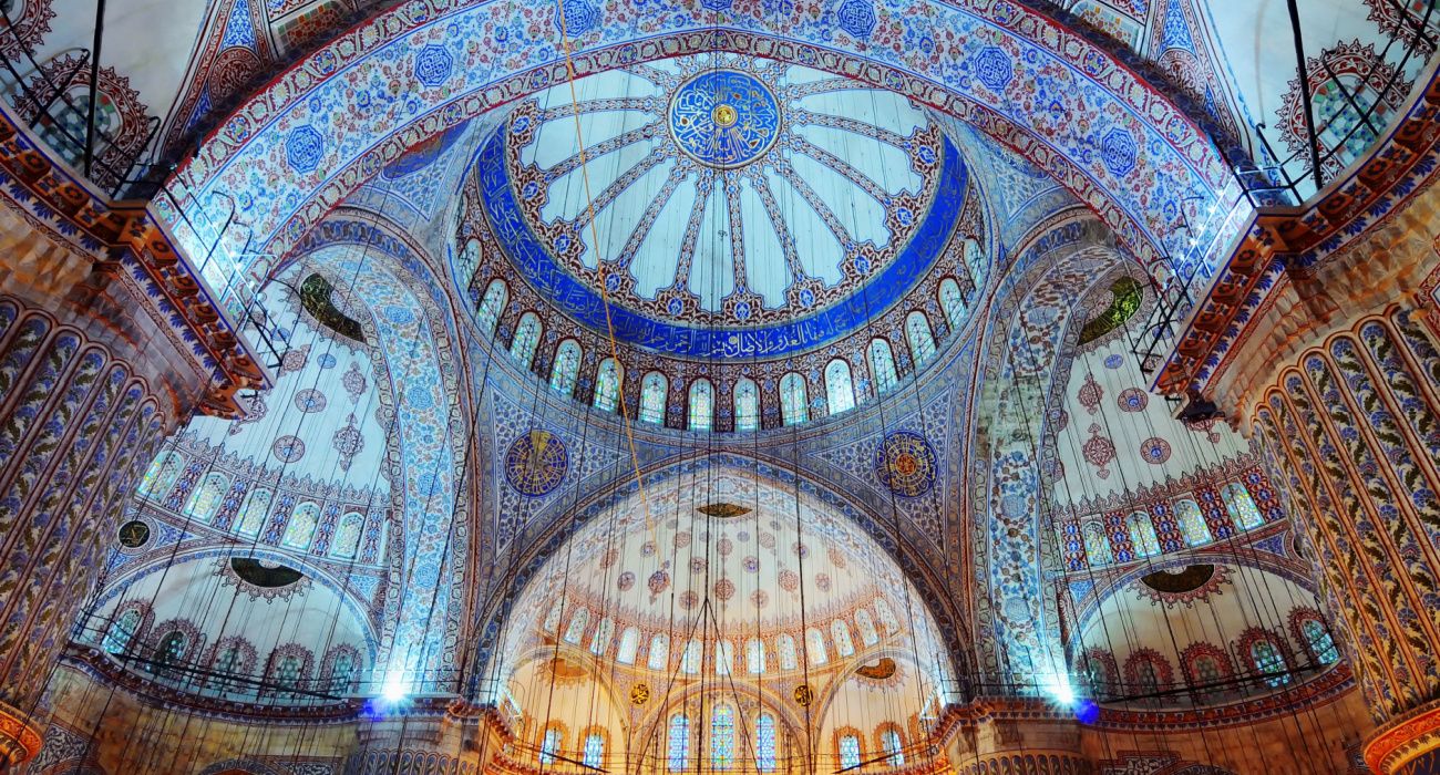 Blue interior of the Blue Mosque in Istanbul