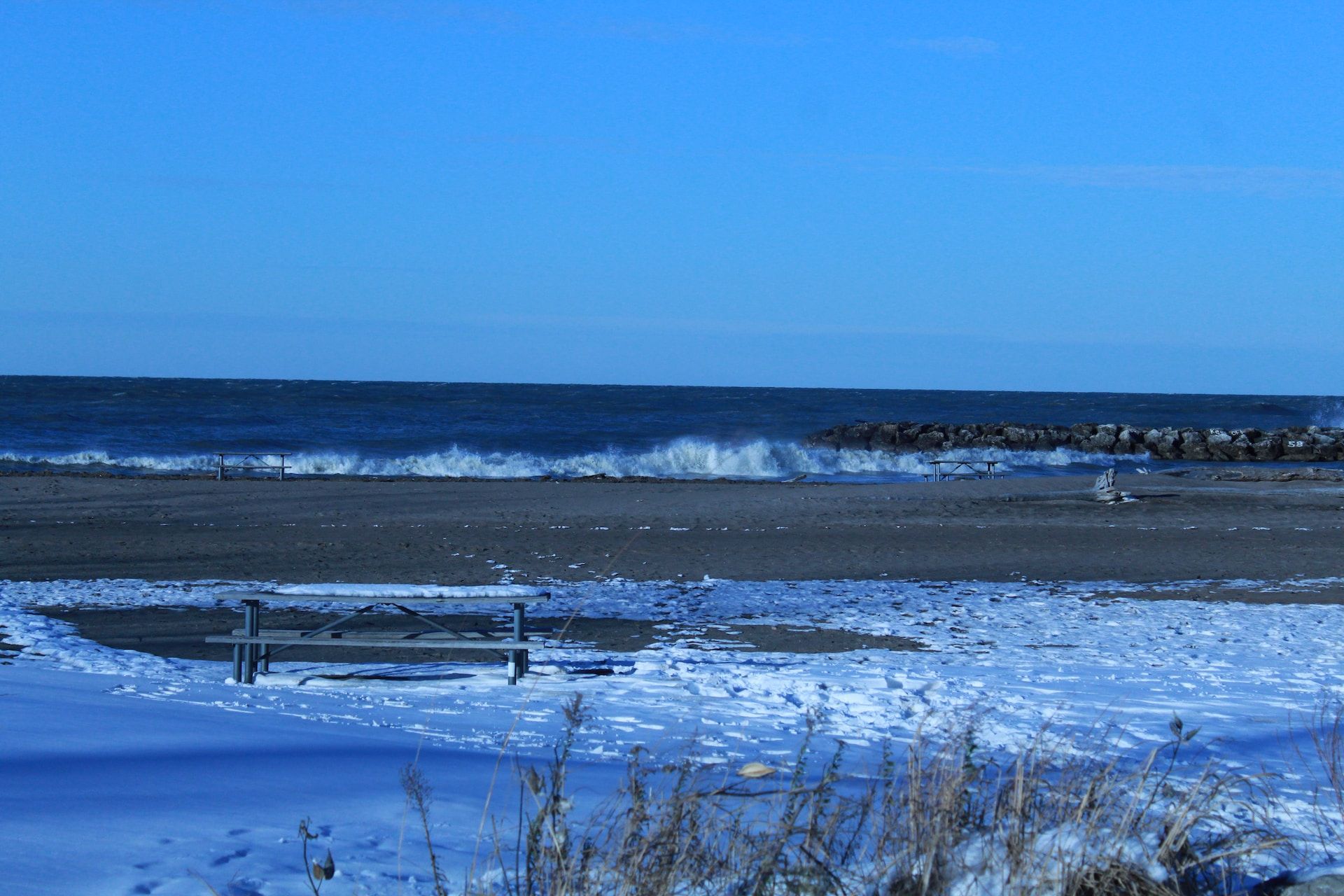 Leslie Beach in Presque Isle State Park, Erie County, Pennsylvania, during winter 