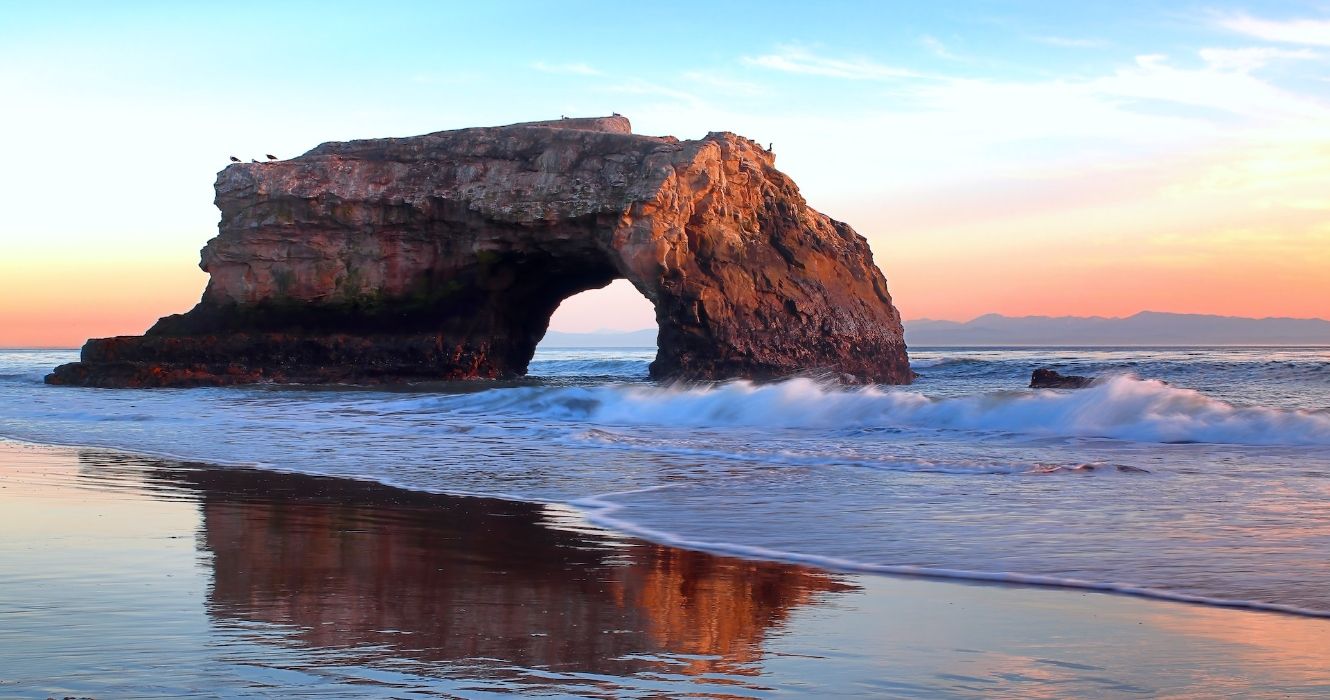 Natural Bridge in Santa Cruz California at sunset