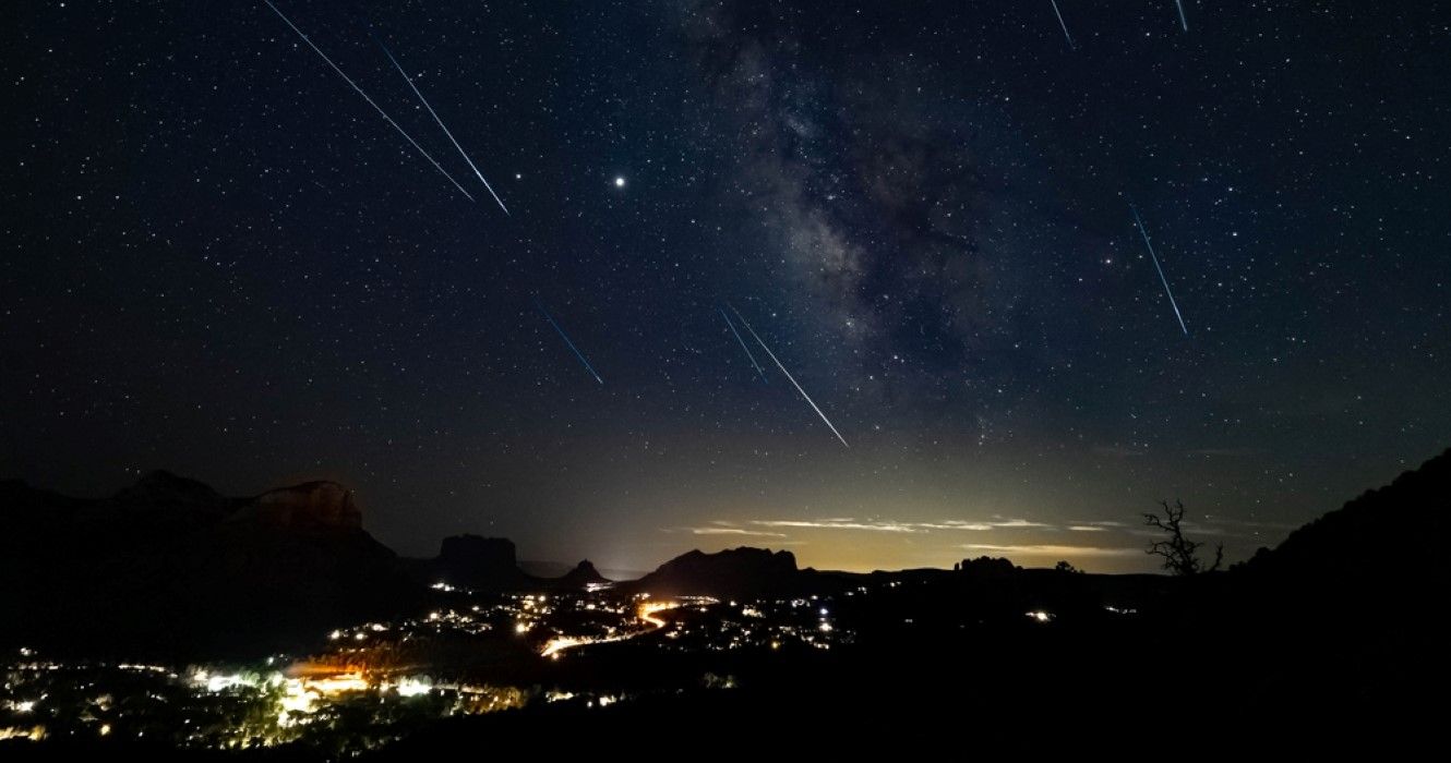 Perseids meteor shower over the red rocks of Sedona, Arizona
