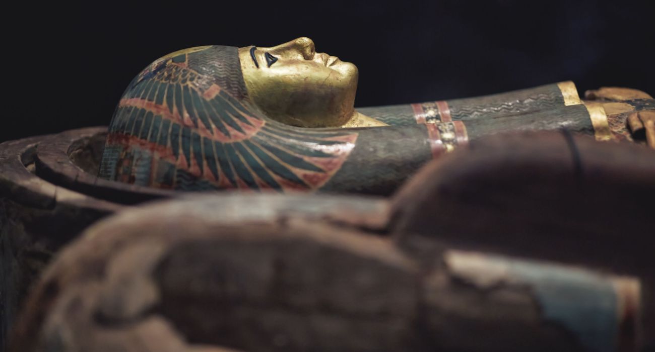 Pharaoh sarcophagus on black background