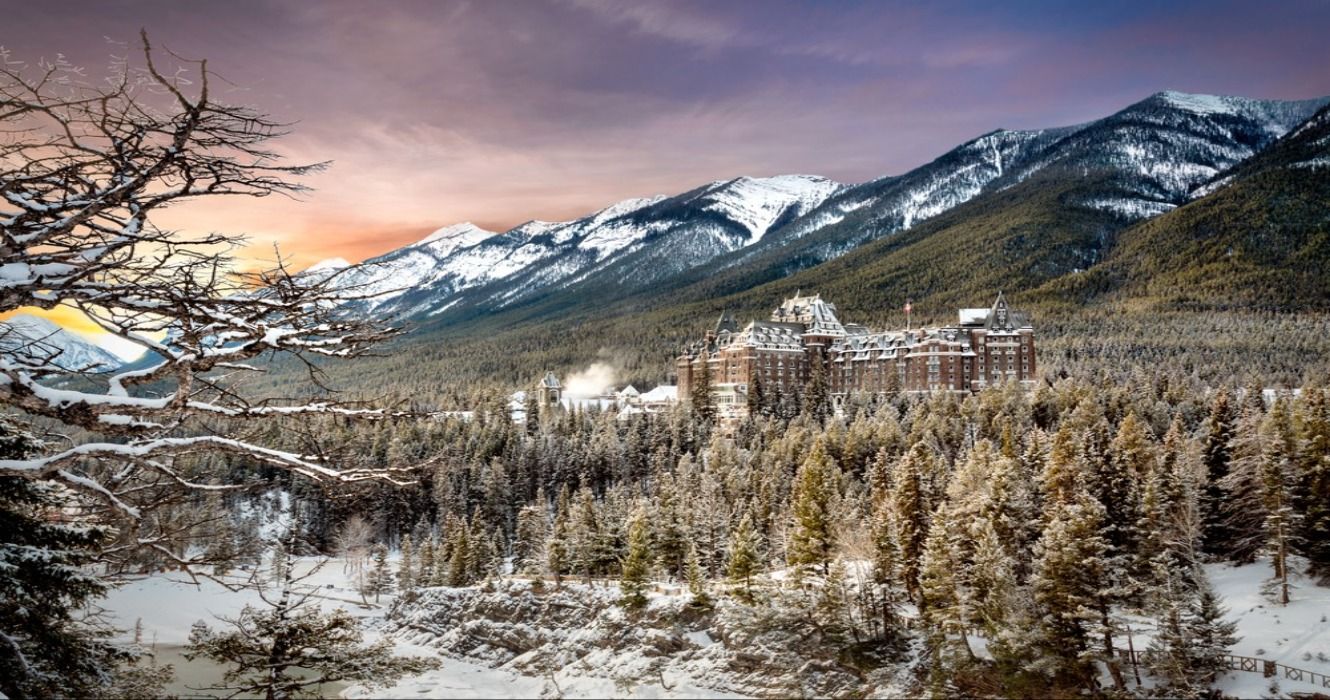 The famous and historic building of The Fairmont Banff Springs Hotel in the Canadian Rockies of Banff National Park, Alberta, Canada