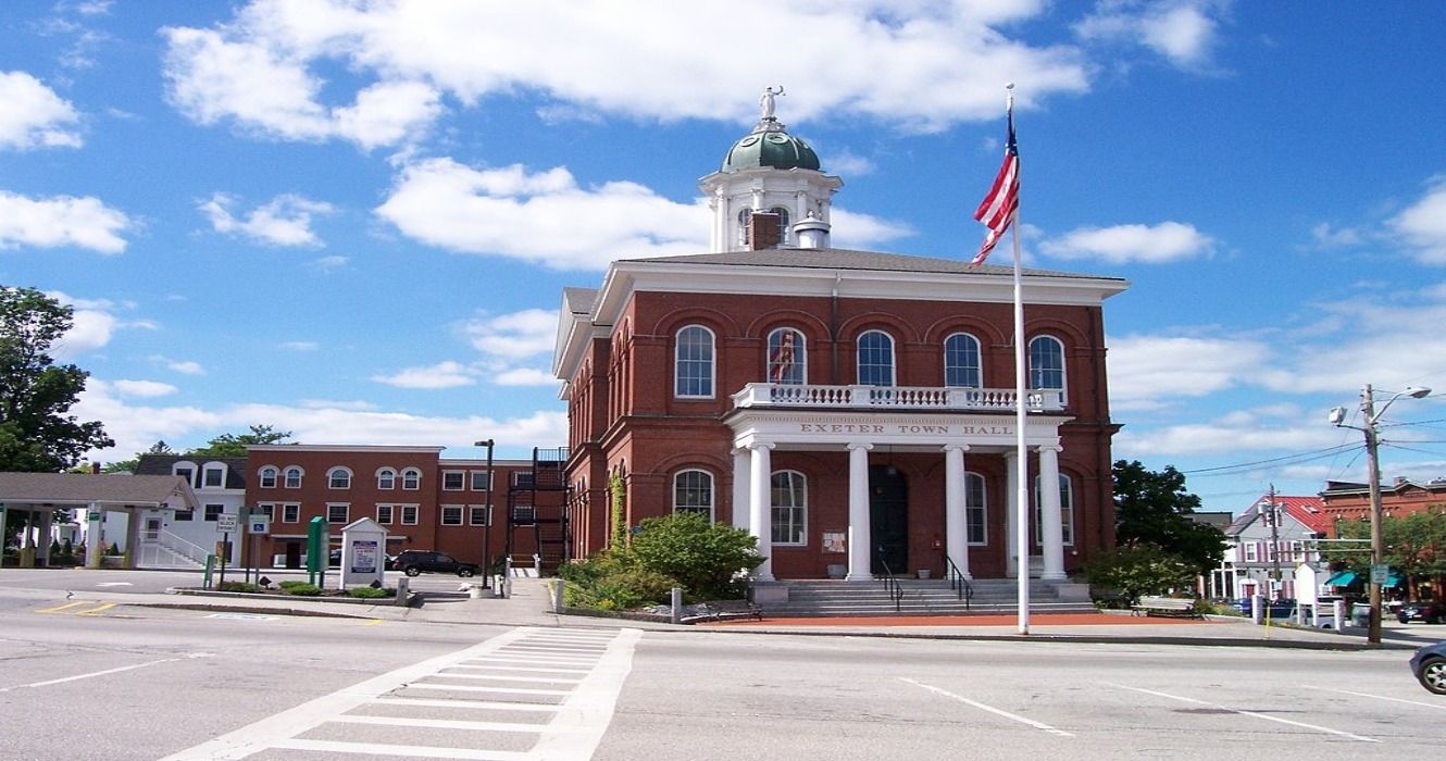 The Exeter Town Hall building in Exeter, NH, New Hampshire, USA