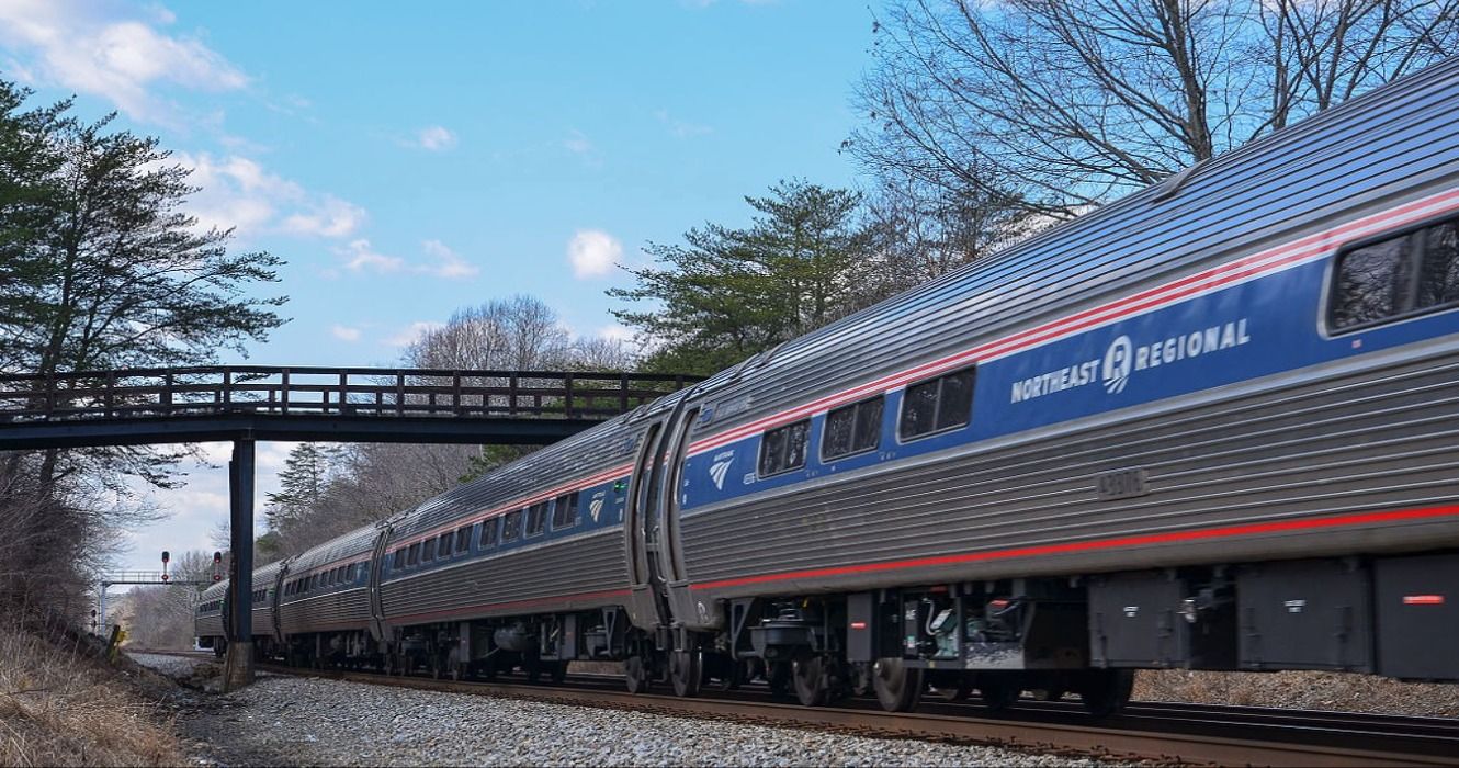 The cafe car of the Amtrak Northeast Regional train passing by
