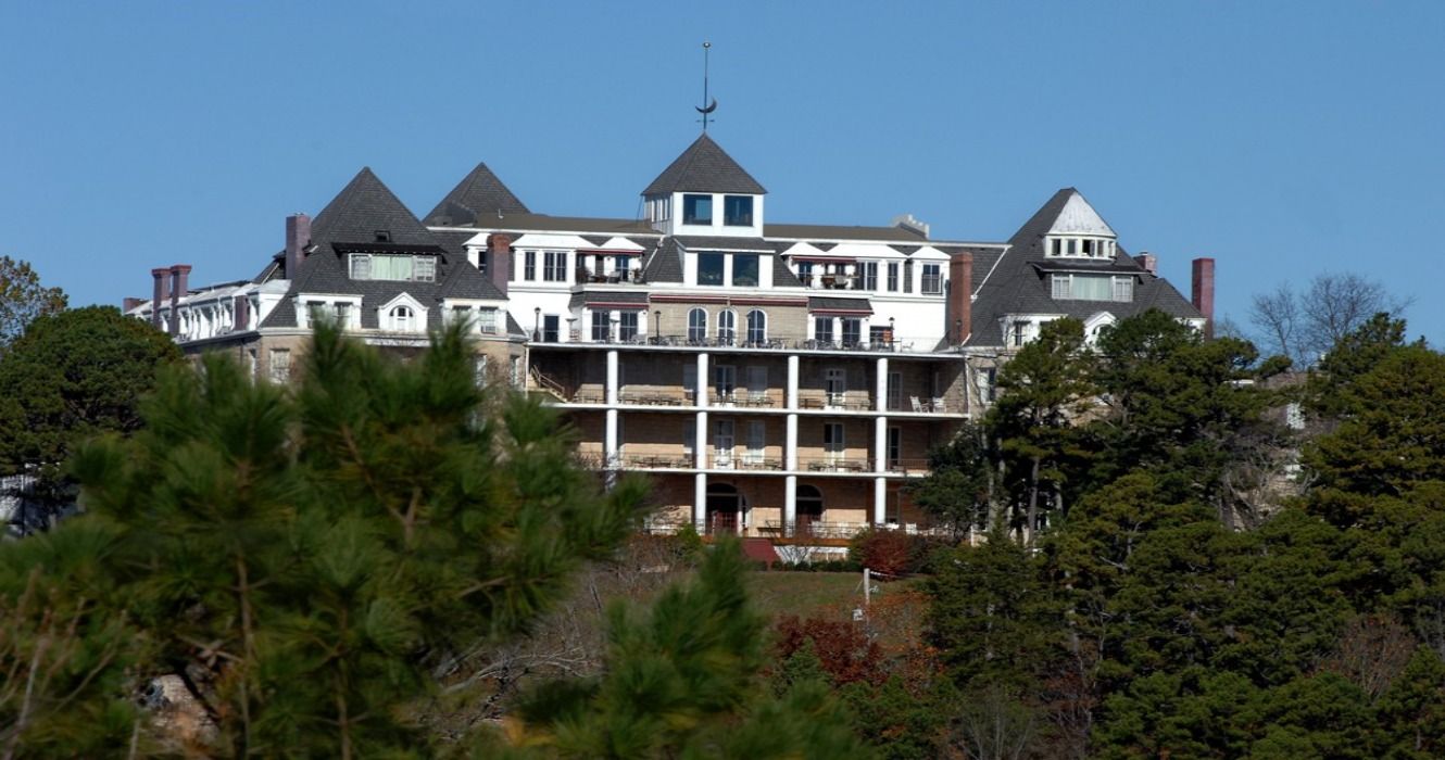 The Crescent Hotel (the most haunted hotel in the United States) atop a ridge in the Ozark Mountains in Eureka Springs, Arkansas, USA