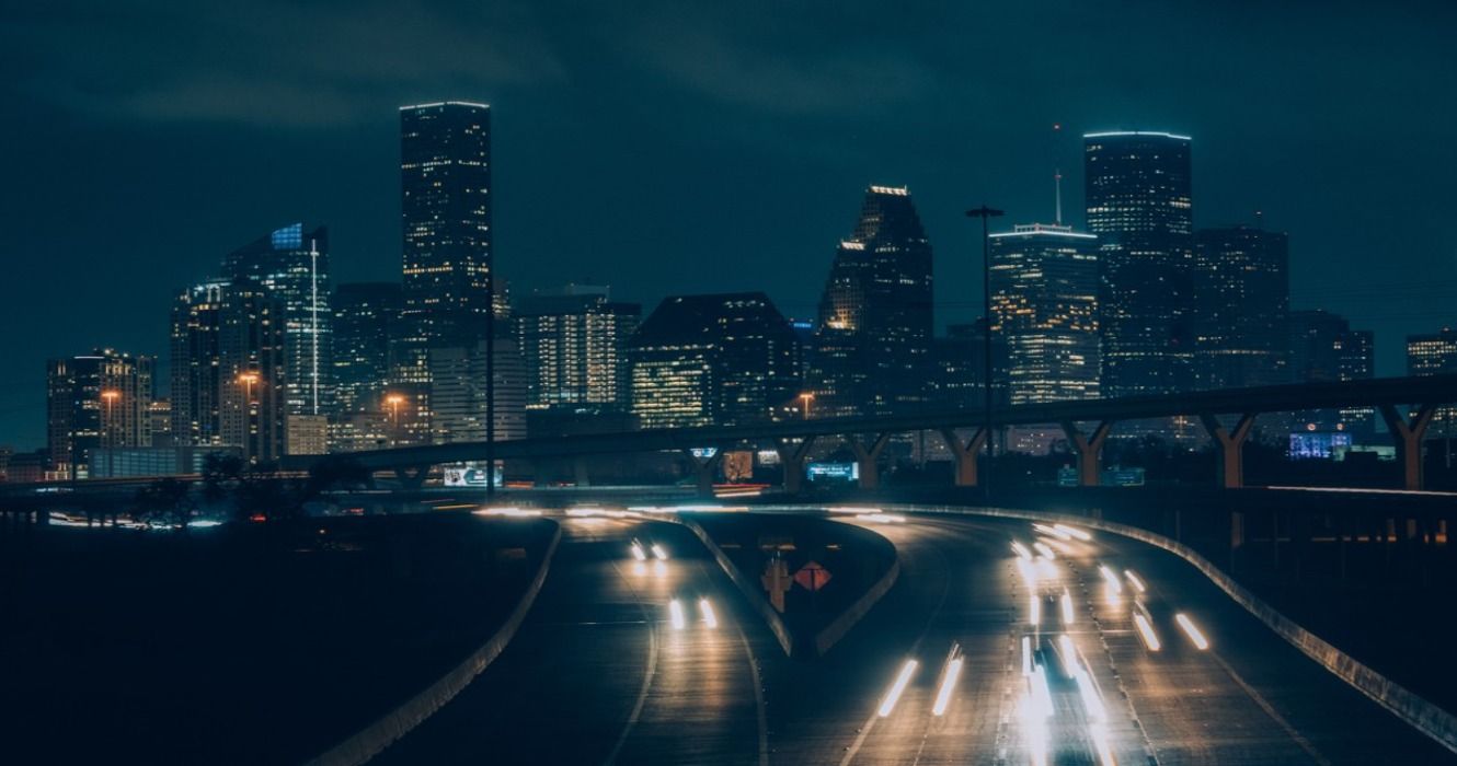 Cityscape of the Houston skyline at night, Houston, Texas, USA