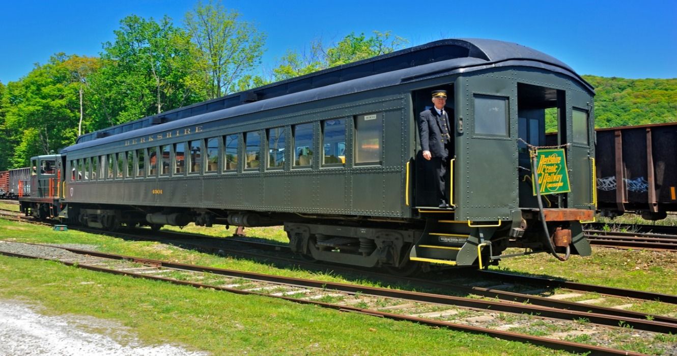 Old locomotive train traveling on the Berkshire Scenic Railroad, Lenox, MA, Massachusetts, New England, USA