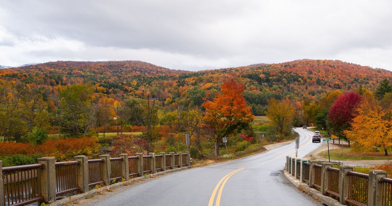 Road and hills in Vermont in fall