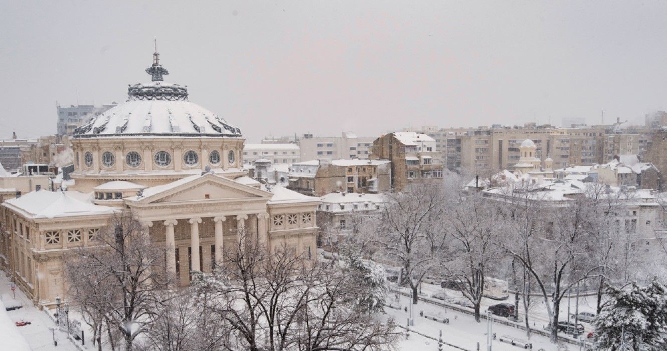 Romanian Athenaeum, Bucharest, Romania in winter