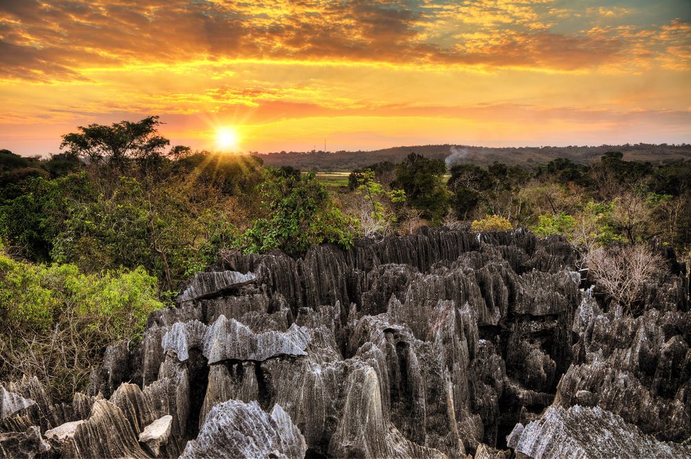 Tsingy de Bemaraha Strict Natural Reserve at sunset
