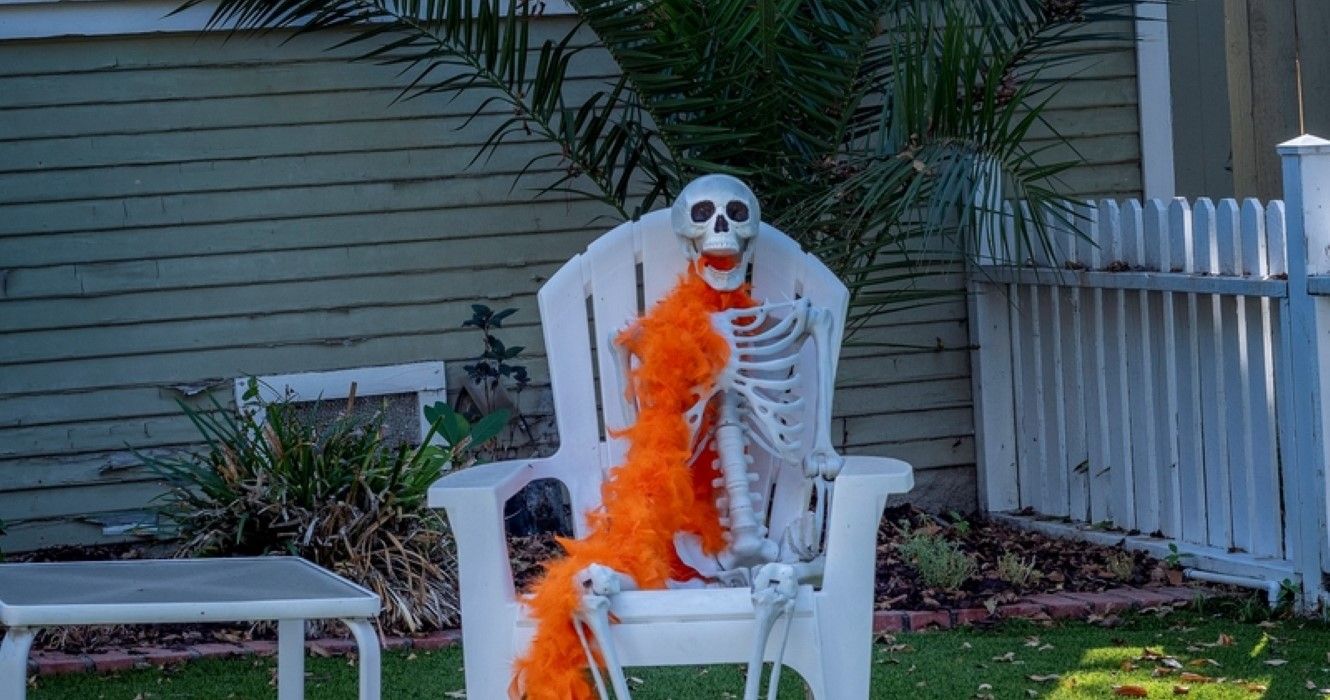 Spooky skeleton Halloween decorations in Los Angeles, California