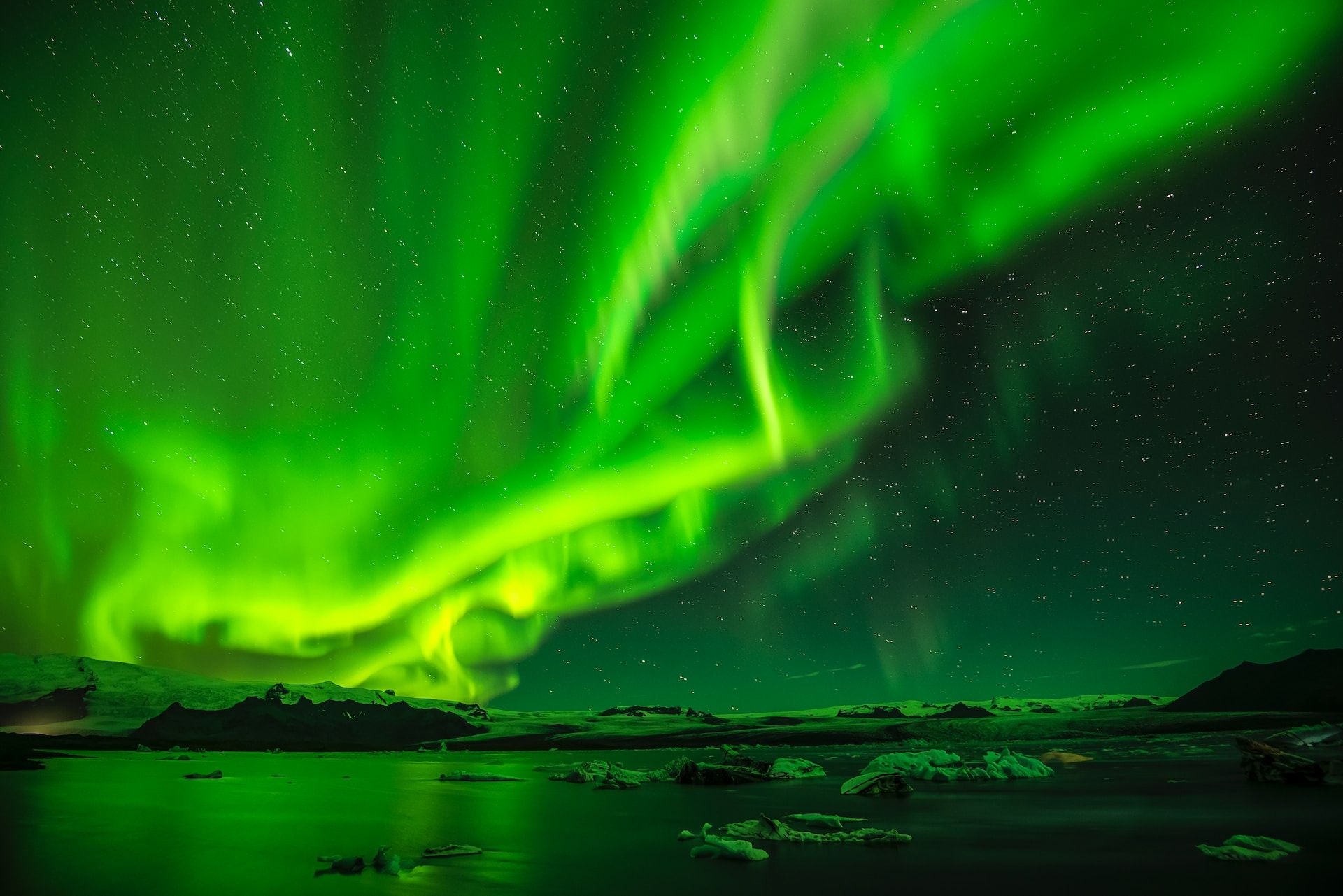 Colorful Aurora lights gracing the night sky in Iceland 