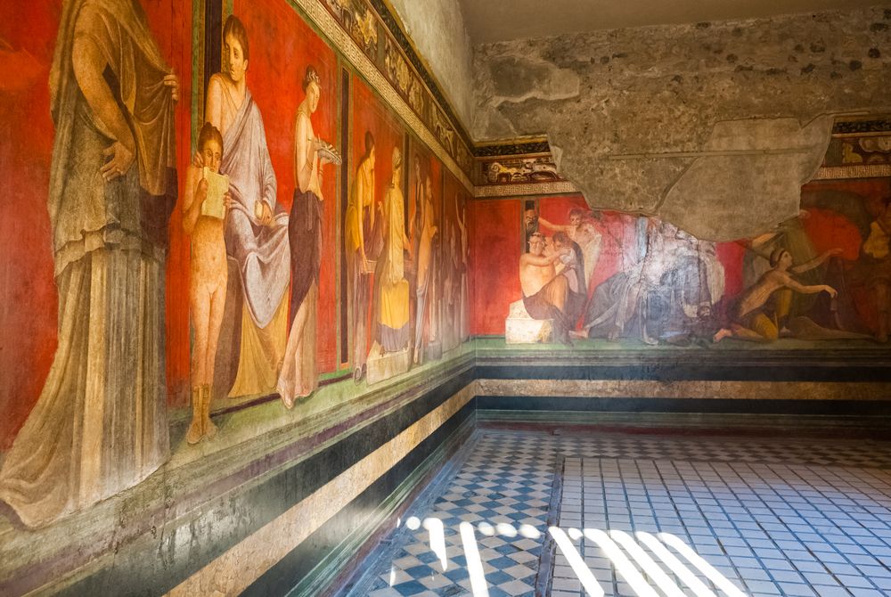 Villa of Mysteries, Interior with antique fresco