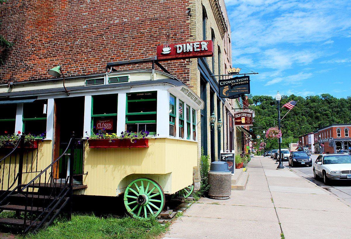 A restored historic dining car in Lanesboro, Minnesota