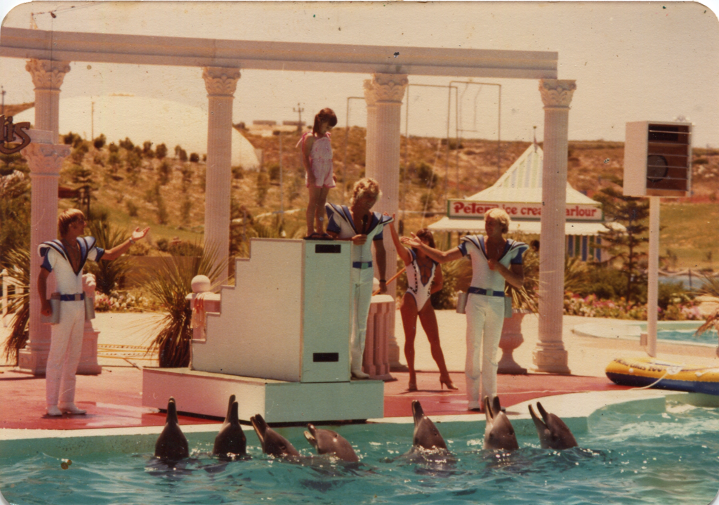 Dolphin show at Atlantis Marine Park, Australia in 1980s