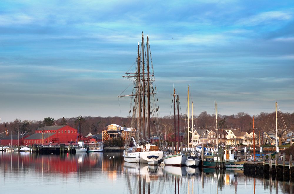 Boats in the seaport in Mystic, Connecticut, USA