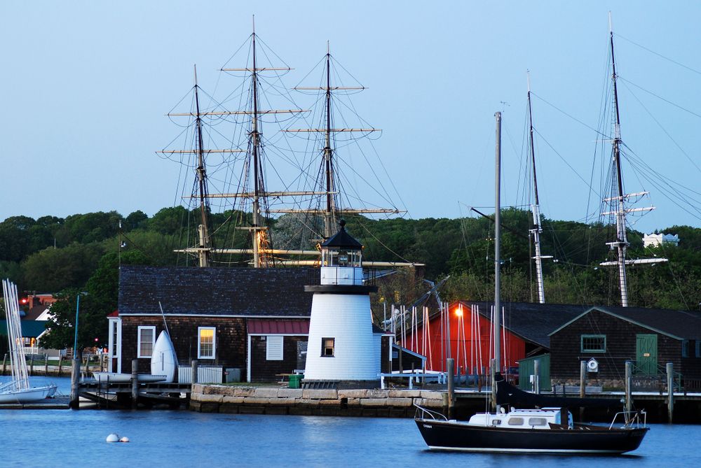 Historic wooden whaling ship in Mystic, Connecticut