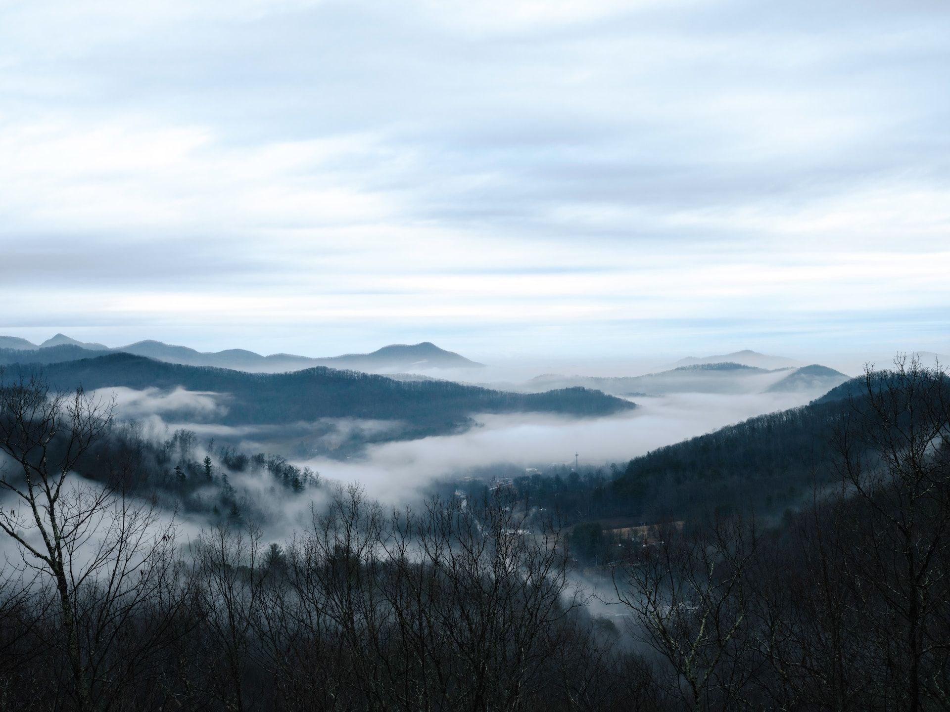 Misty winter morning in the Blue Ridge Mountains