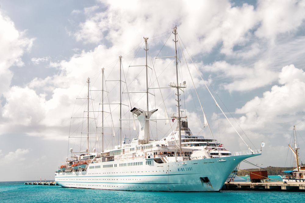 Large luxury cruise ship Windstar cruises, St Maarten