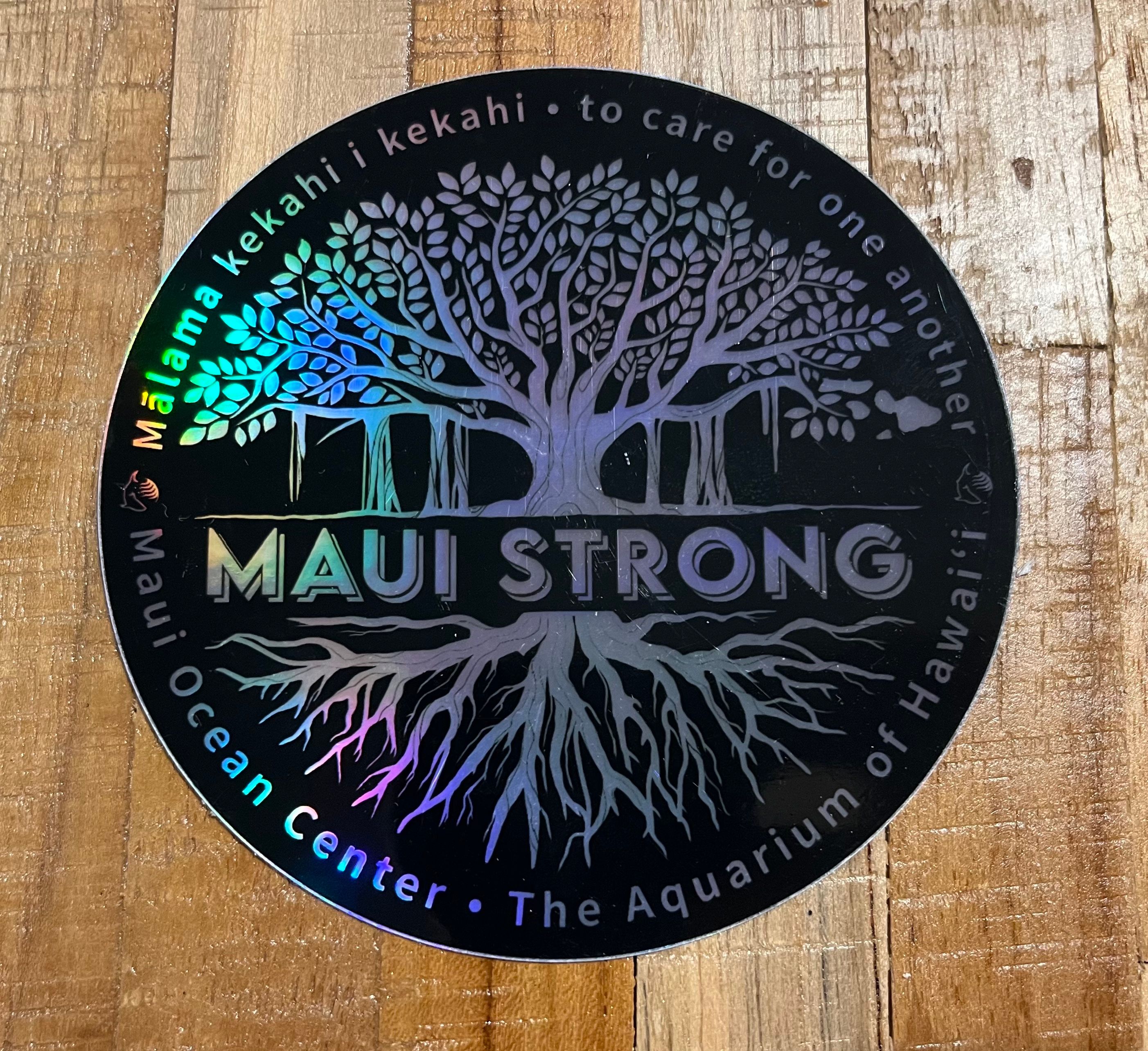 Sticker that says Maui Strong with an image of a tree