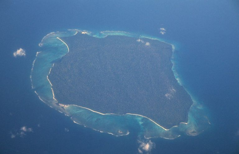 An aerial view of North Sentinel Island where the Sentinelese people live