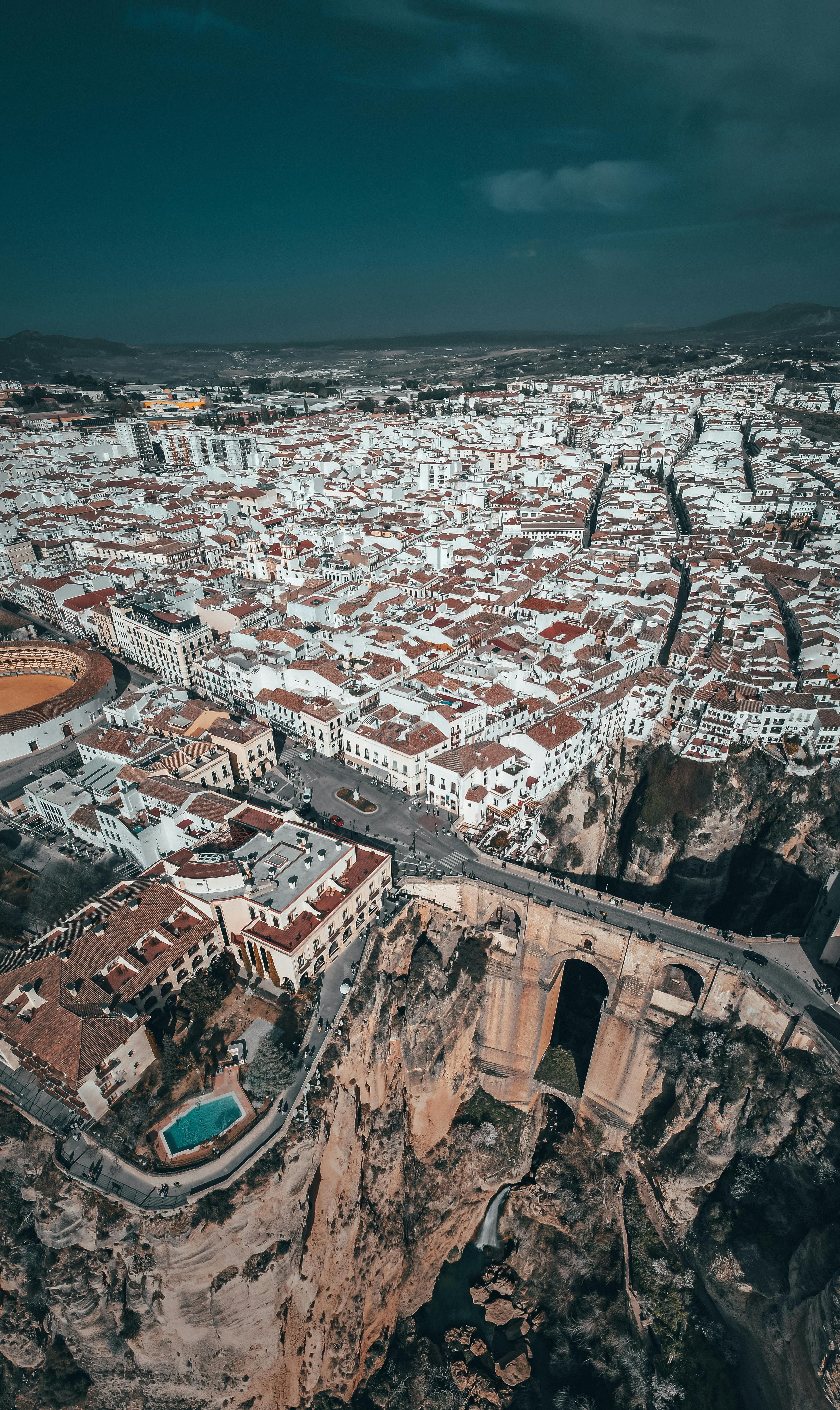 Aerial view of Ronda, Spain with Puente Nuevo and Ronda's Gorge