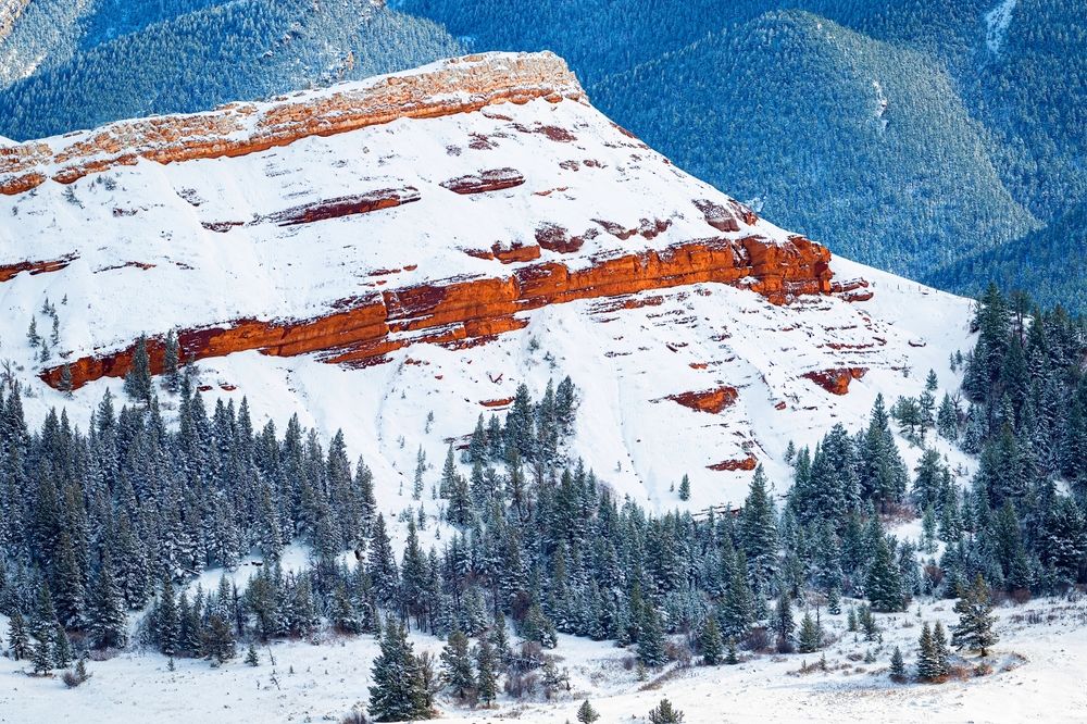 Red Rock Butte in Winter Snow in Shoshone National Forest