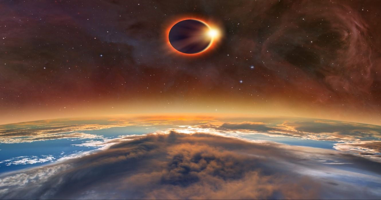 An artistic expression of a Solar Eclipse above the Earth seen from space