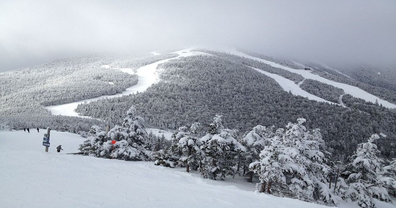 Whiteface Mountain Ski Area seen from the gondola lift station at Whiteface Mountain, New York, USA