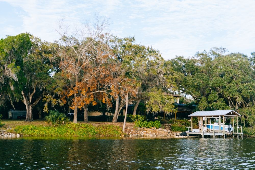 River view house and dock along Little Manatee River, Riverview, Florida
