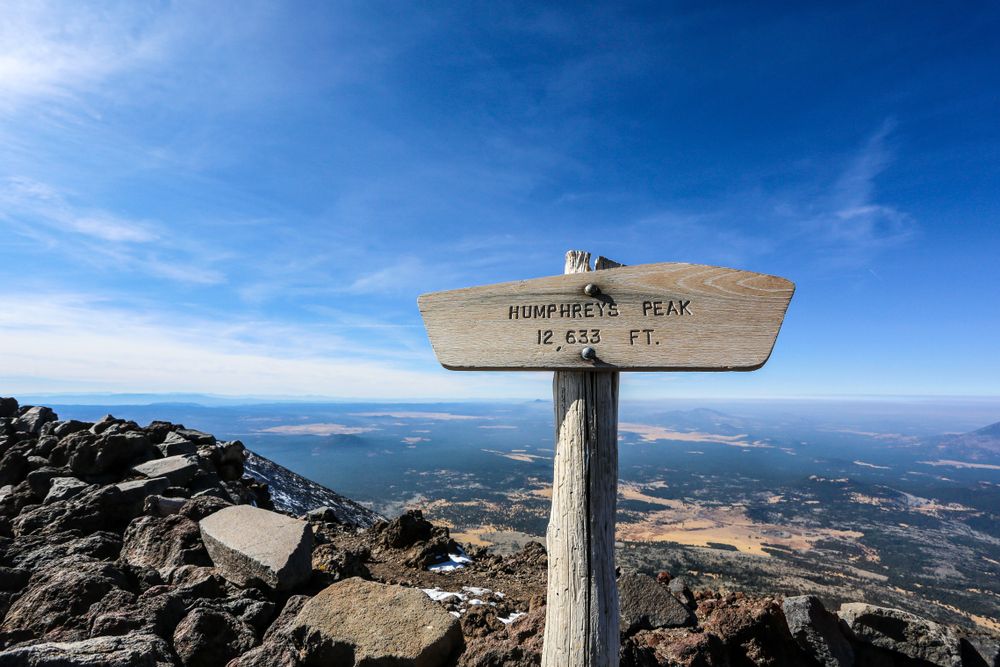 The views from Humphreys Peak in the Kachina Peaks Wilderness in the Coconino National Forest, Arizona, AZ, USA