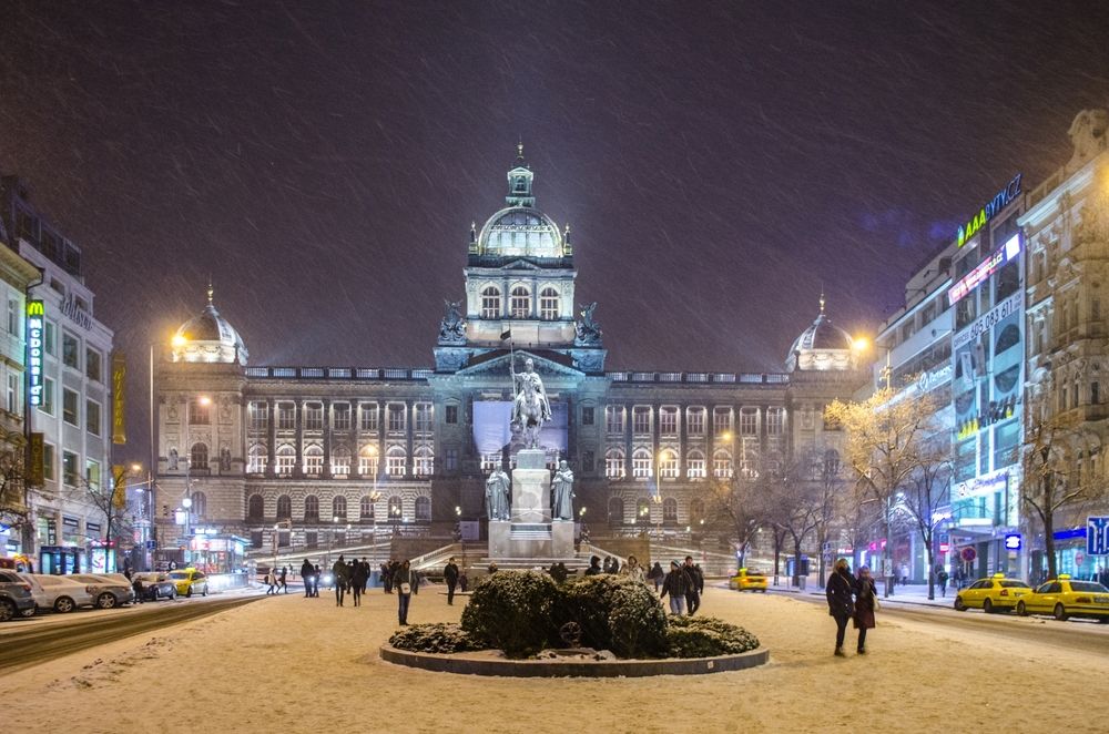 Wenceslas Square covered with snow