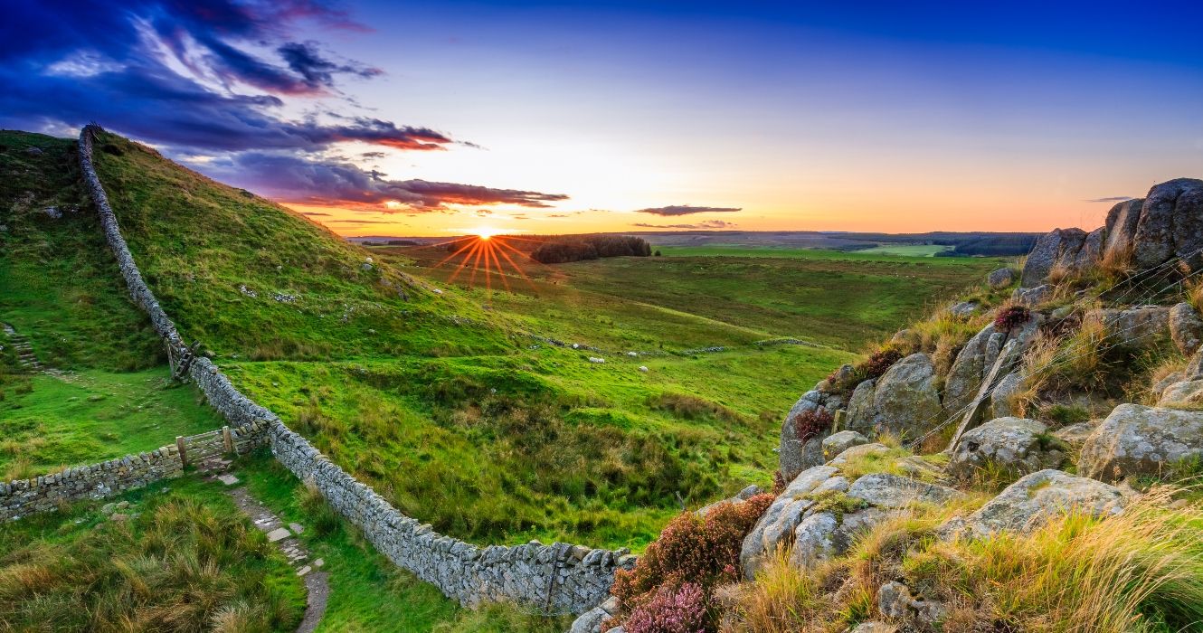 Sunset at Hadrian's Wall in Northumberland, England