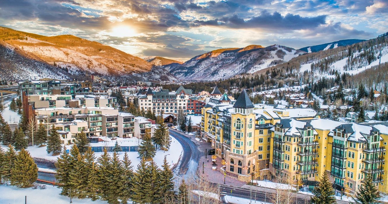 Sunset in Vail Colorado in winter