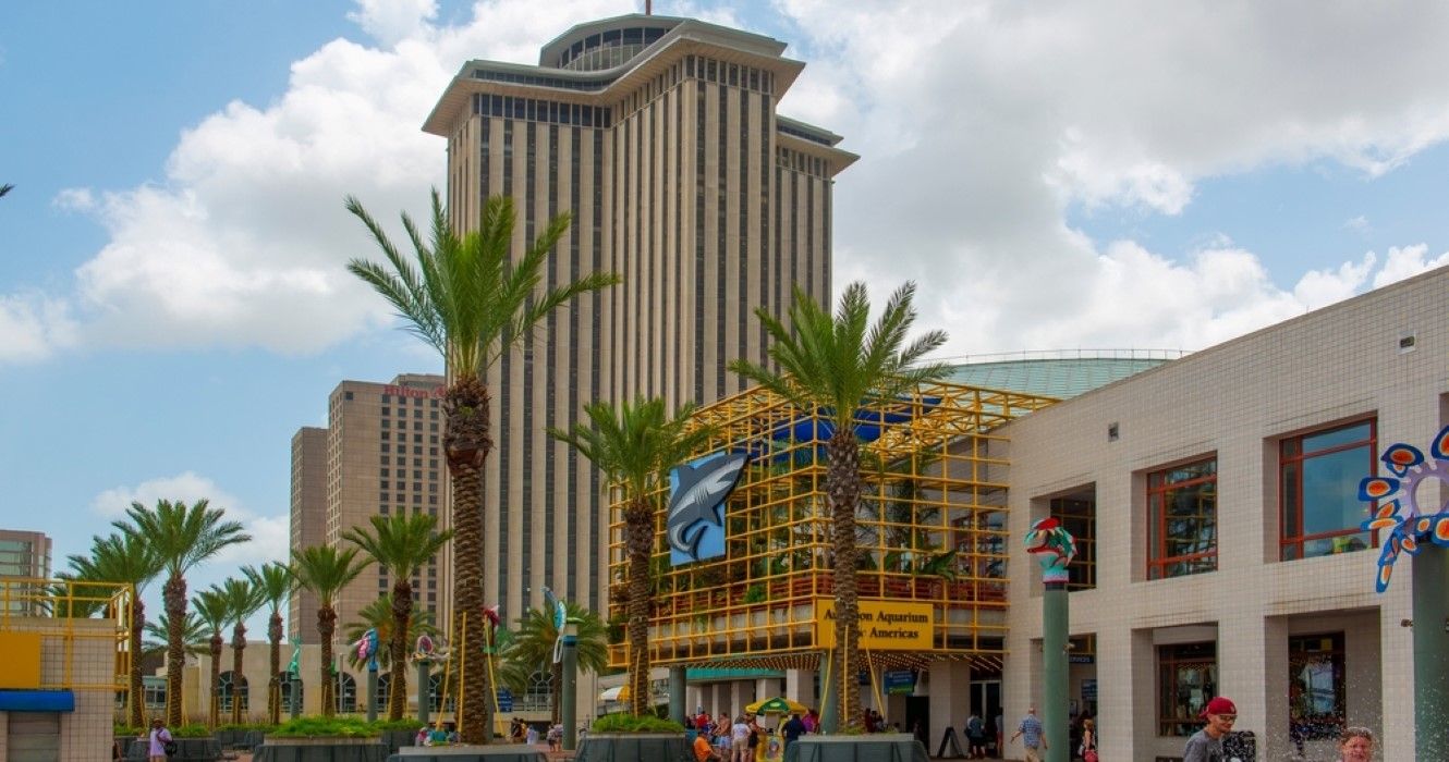 Audubon Aquarium of the Americas and Four Seasons Hotel in historic French Quarter, New Orleans