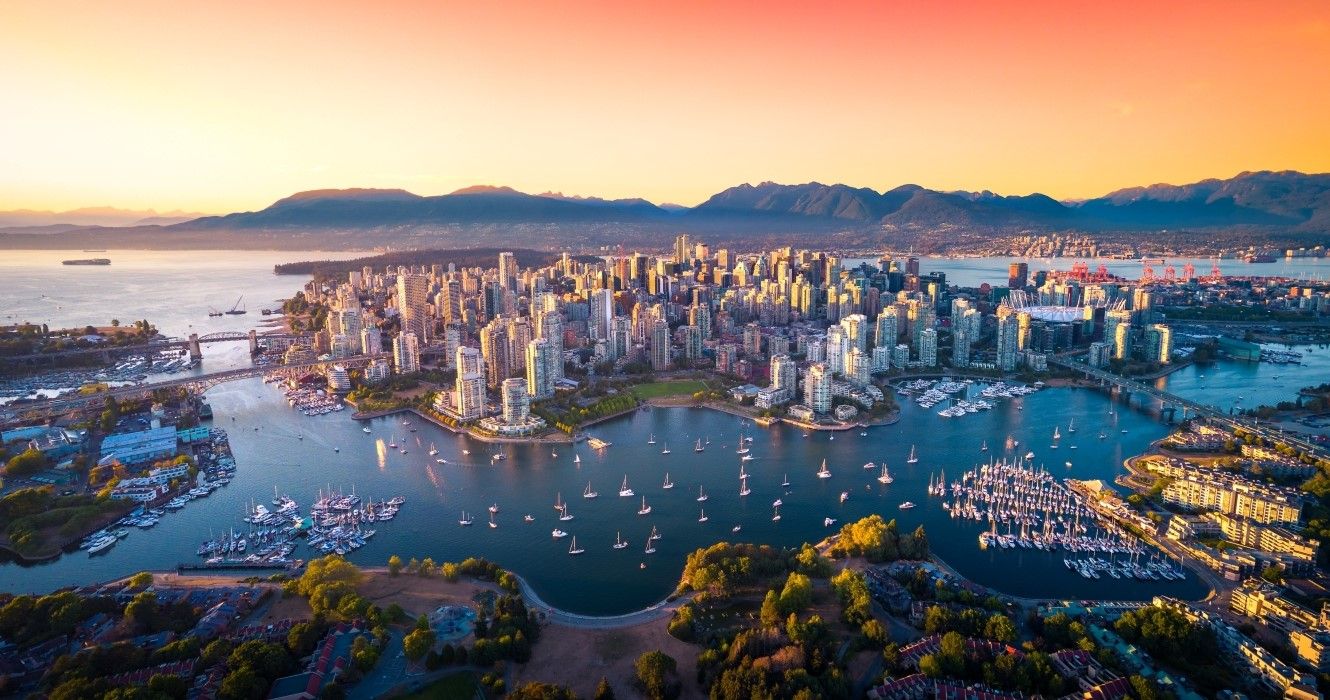 Beautiful aerial view of downtown Vancouver skyline, British Columbia, Canada
