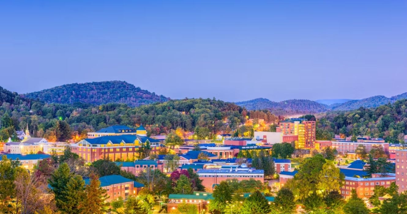 Boone, North Carolina, USA campus and town skyline 