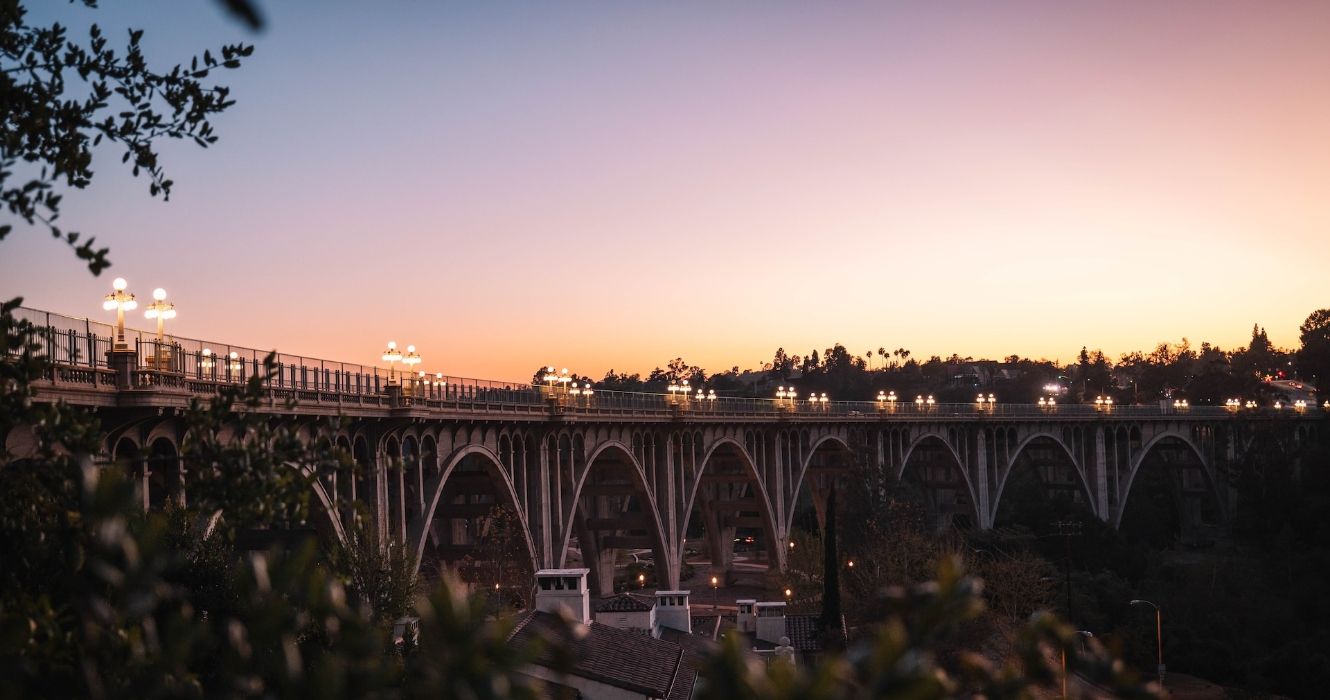 Bridge at sunset in Pasadena California